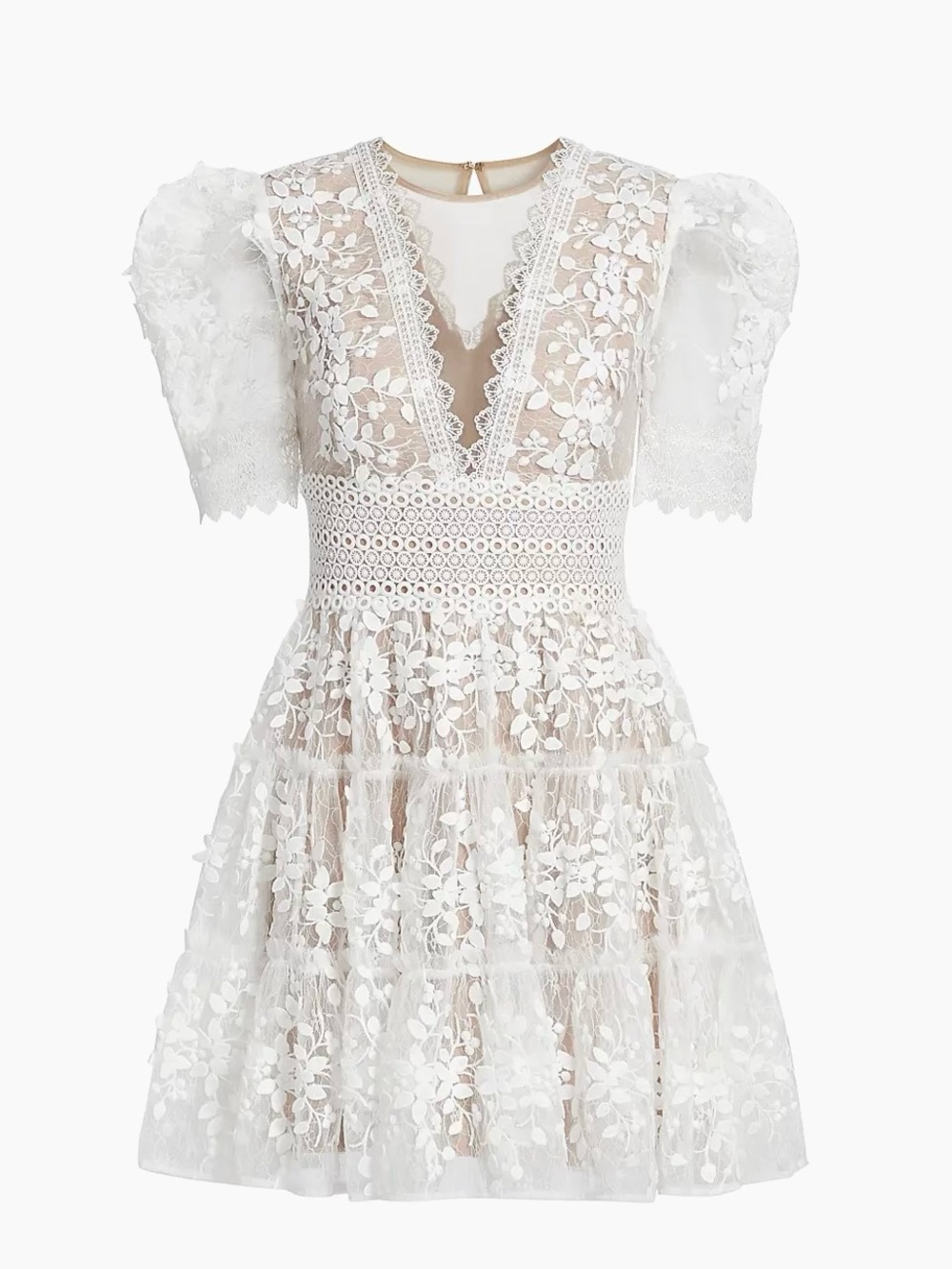 Bronx and Banco White Megan Floral Lace Mini Dress